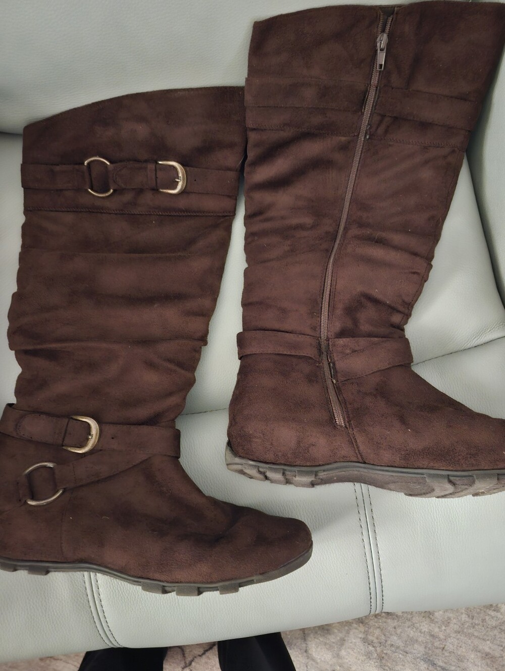 Women's Brown Knee-High Buckle Boots